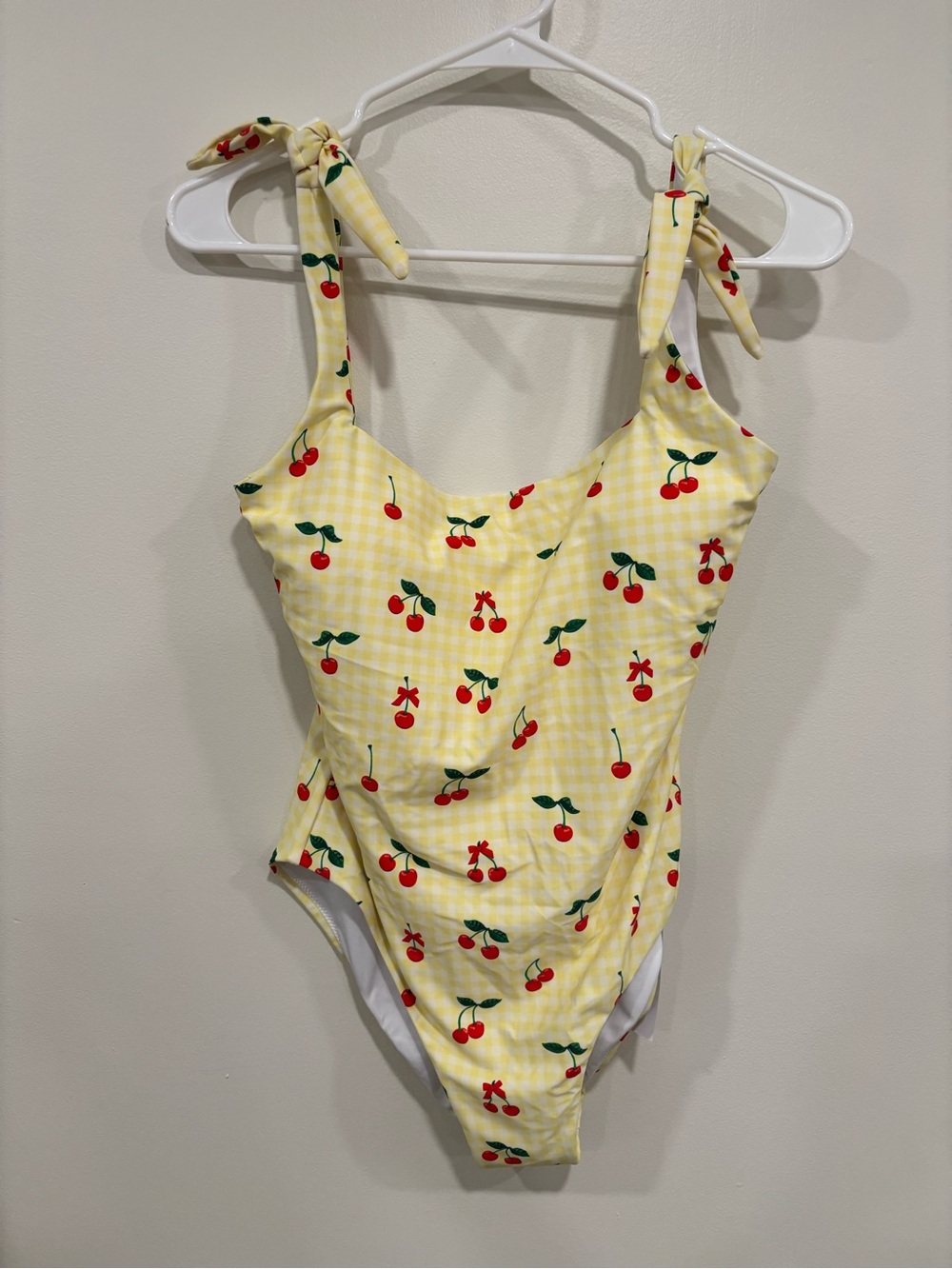 TALULAH Yellow Gingham Cherry Print One Piece Swimsuit